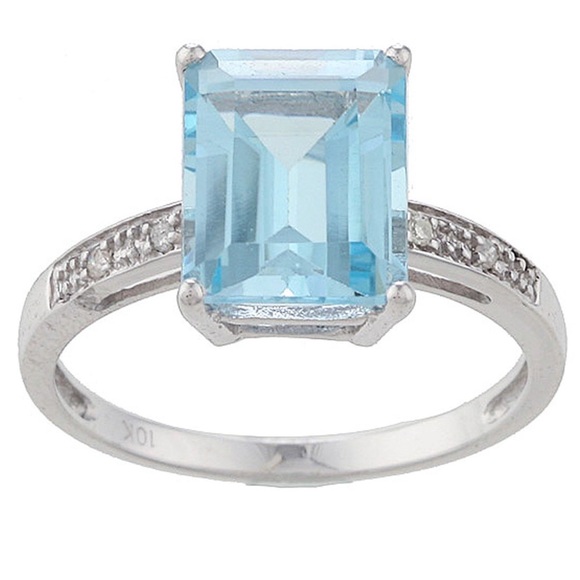 Zales Jewelry - 10K Topaz Diamond Solid White Gold Giant Gem Ring